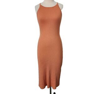 Pink Rose Midi Sweater Dress Large Knit Stretch Sleeveless Orange Below Knee
